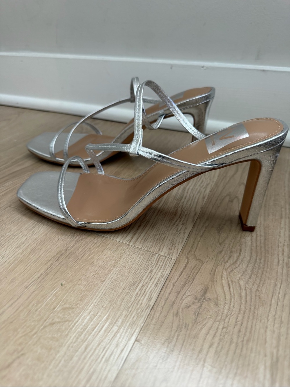 DV by Dolce Vita Starlight Metallic Silver Strappy High Heel Sandals